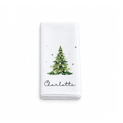 Personalised Christmas Table Setting Cloth Napkin | Watercolour Tree Fabric Napkin