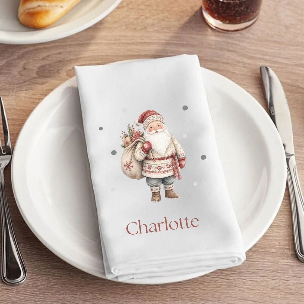 Personalised Scandi Santa Claus Fabric Napkin | Christmas Cloth Napkin
