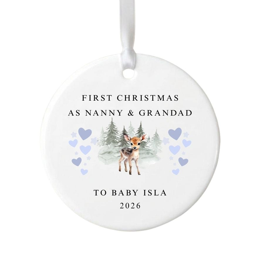 Personalised First Christmas As Nanny & Grandad Ceramic Christmas Bauble