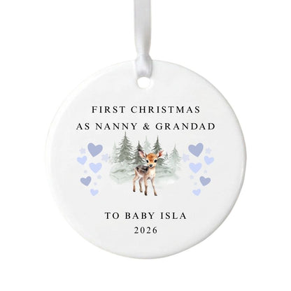 Personalised First Christmas As Nanny & Grandad Ceramic Christmas Bauble
