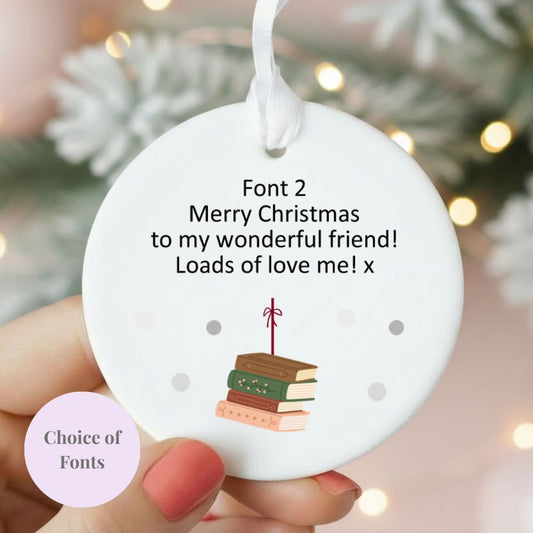 Personalised Wording Books Ceramic Christmas Bauble