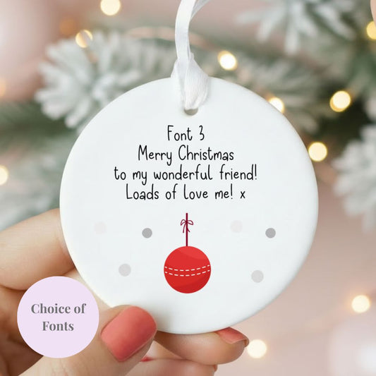 Personalised Wording Cricket Ball Ceramic Christmas Ornament