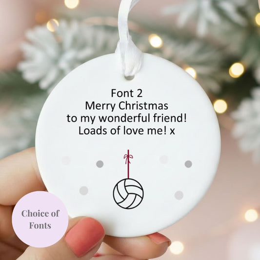 Personalised Wording Text Ceramic Round Christmas Bauble Decoration Ornament Netball Sports Design Tree Decoration Keepsake Gift