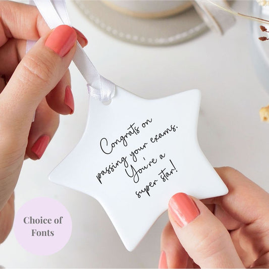 Personalised Custom Wording Star Ceramic Keepsake Hanging Ornament