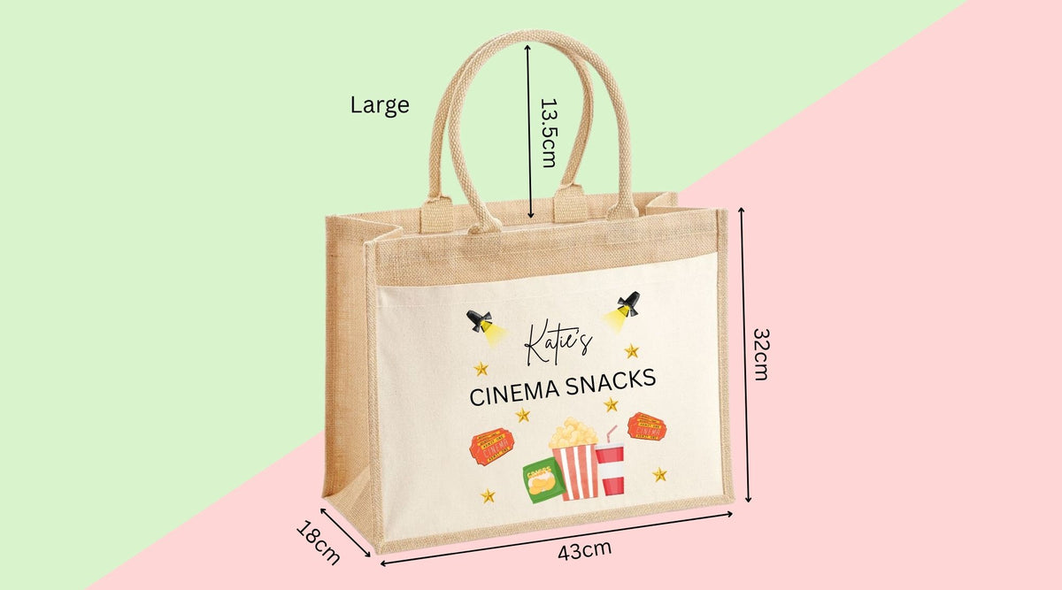 Personalised Cinema Snacks Jute Tote Bag