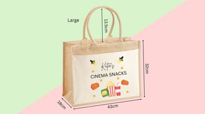 Personalised Cinema Snacks Jute Tote Bag