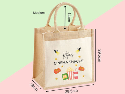 Personalised Cinema Snacks Jute Tote Bag