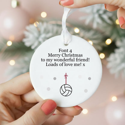 Personalised Wording Netball Ceramic Round Christmas Bauble
