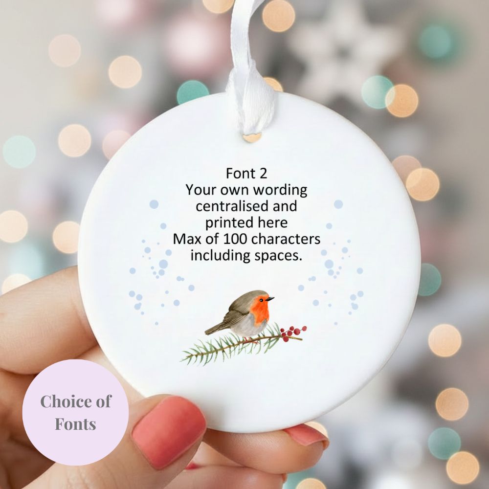 Personalised Wording Robin Ceramic Christmas Bauble