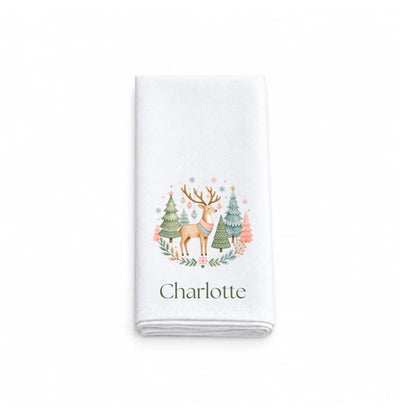 Personalised Scandi Whimsical Christmas Fabric Napkin | Woodland Christmas Cloth Napkin