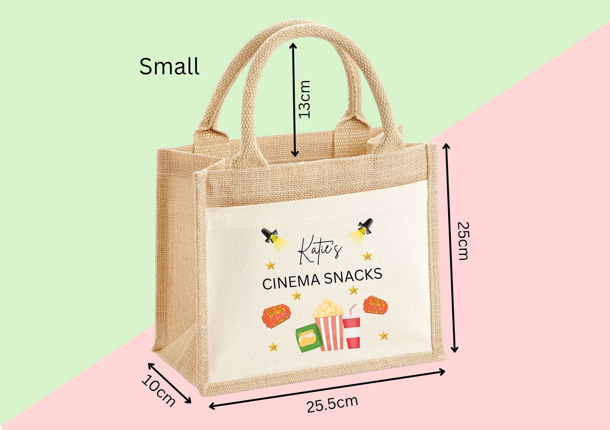 Personalised Cinema Snacks Jute Tote Bag