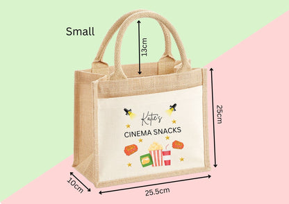Personalised Cinema Snacks Jute Tote Bag