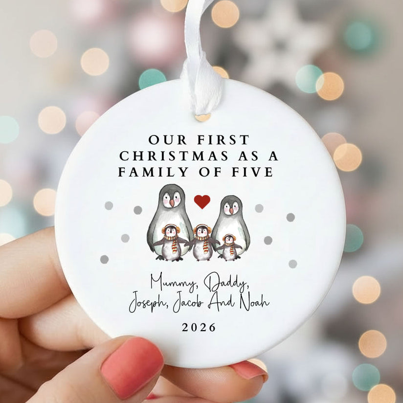 Personalised Our First Christmas As Family Of Five Ceramic Ornament