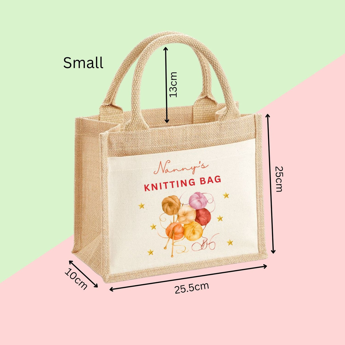 Personalised Knitting Wool Storage Craft Jute Bag Gift