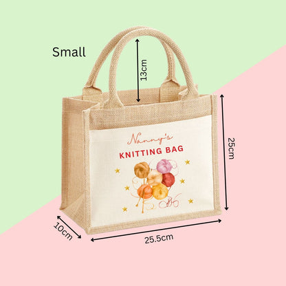 Personalised Knitting Wool Storage Craft Jute Bag Gift