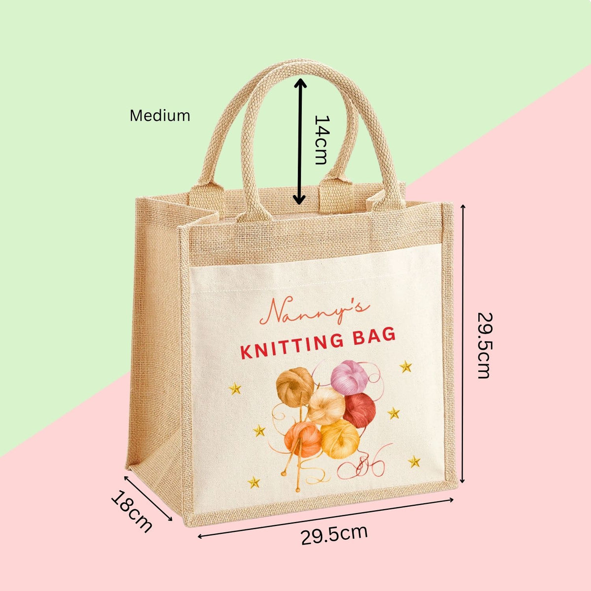 Personalised Knitting Wool Storage Craft Jute Bag Gift