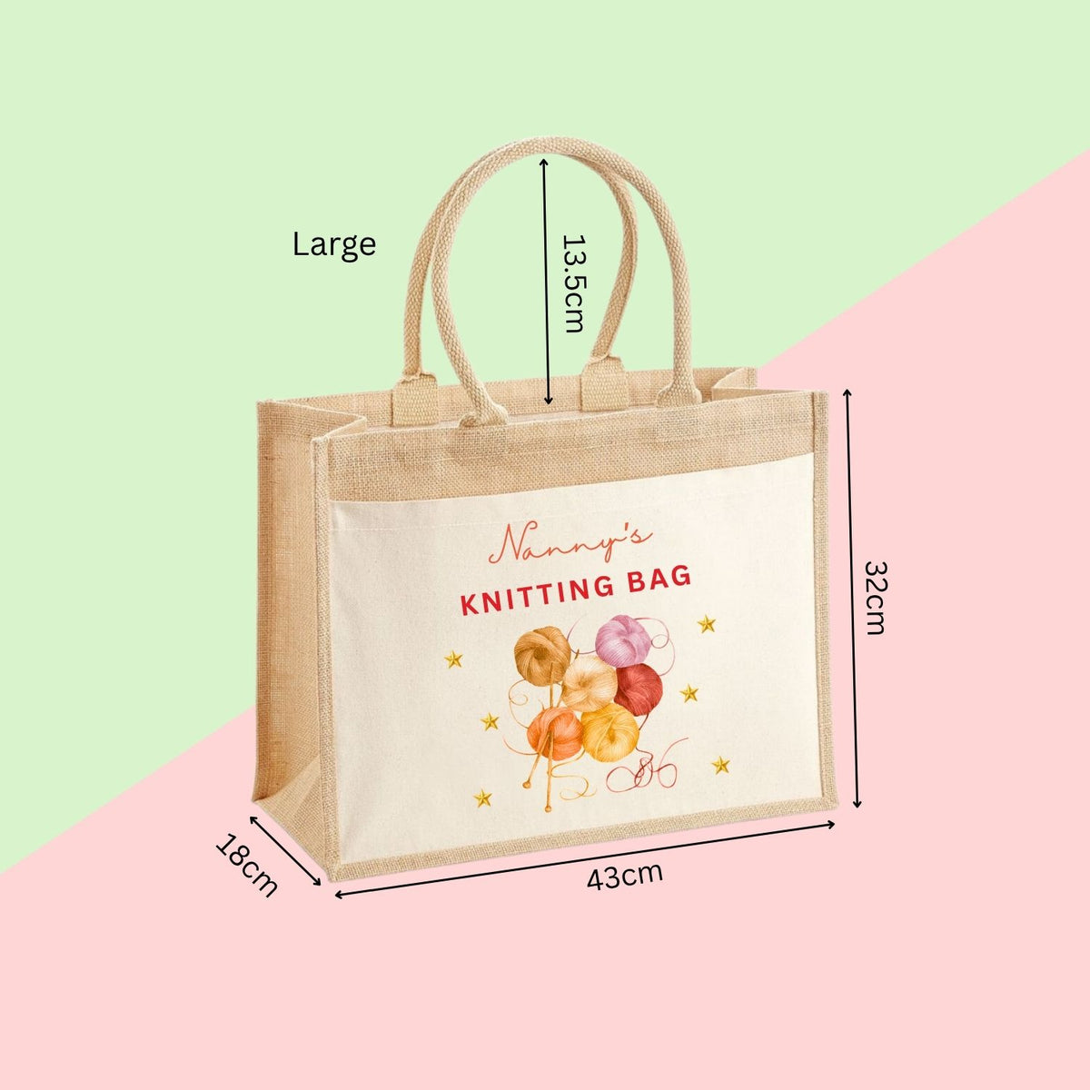 Personalised Knitting Wool Storage Craft Jute Bag Gift