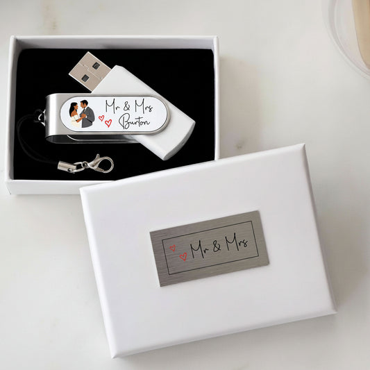 Personalised Mr & Mrs Wedding USB Flashdrive In Gift Box