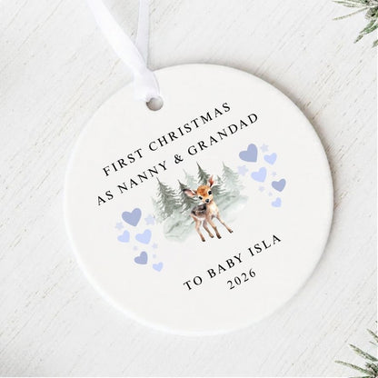 Personalised First Christmas As Nanny & Grandad Ceramic Christmas Bauble