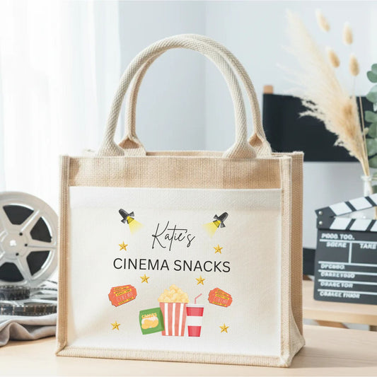 Personalised Cinema Snacks Jute Tote Bag