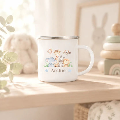 Personalised Childs Safari Animals Enamel Mug