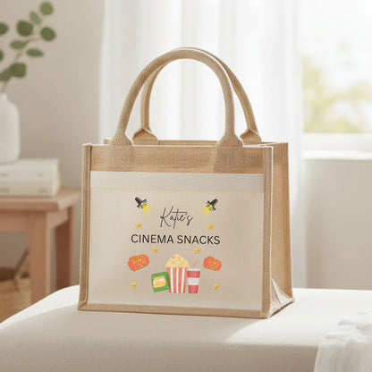 Personalised Cinema Snacks Jute Tote Bag