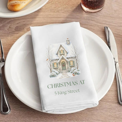 Personalised Street Name Christmas House Fabric Napkin | Christmas Cloth Napkin