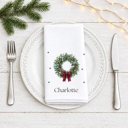 Personalised Christmas Wreath Fabric Napkin | Christmas Cloth Napkin