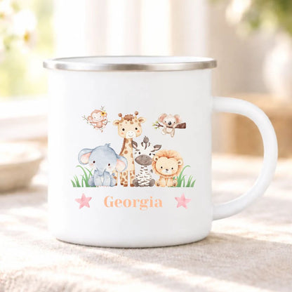 Personalised Childs Safari Animals Enamel Mug