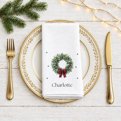 Personalised Christmas Wreath Fabric Napkin | Christmas Cloth Napkin