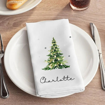 Personalised Christmas Table Setting Cloth Napkin | Watercolour Tree Fabric Napkin