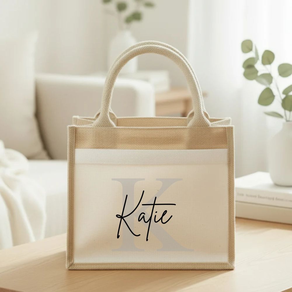 Personalised Monogram Initial & Name Jute Tote Bag