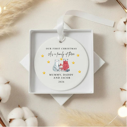 Personalised Family Of Three Four Five First Christmas Ceramic Bauble