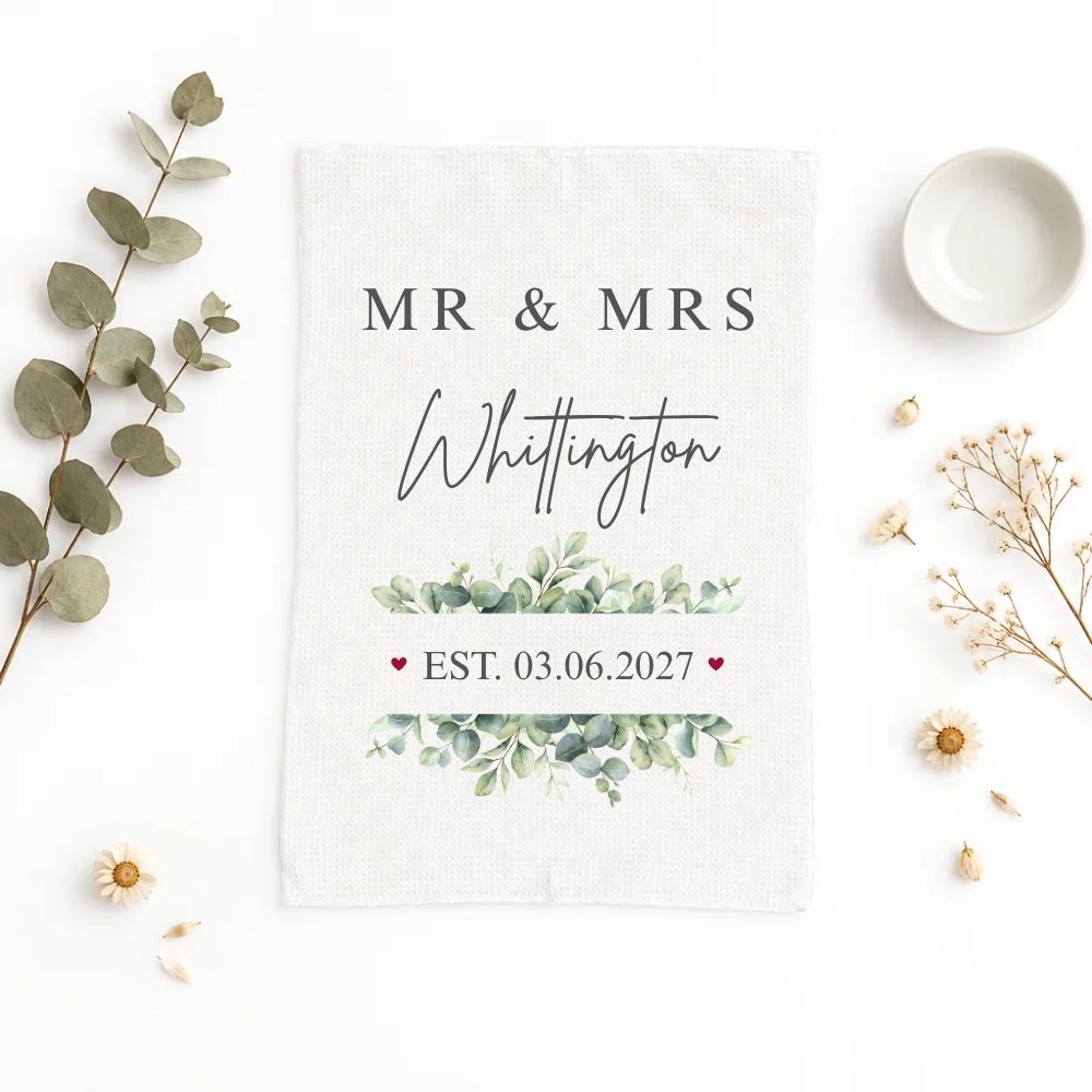 Personalised Mr Mrs Wedding Tea Towel Wedding Gift
