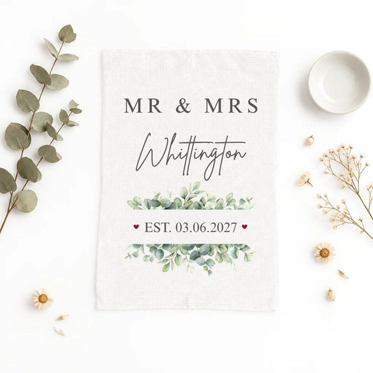 Personalised Mr Mrs Wedding Tea Towel Wedding Gift
