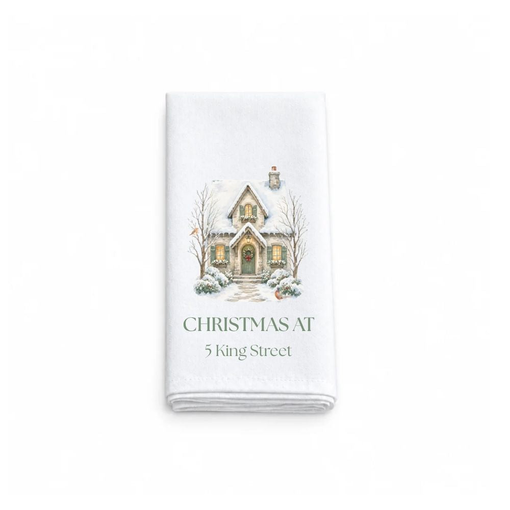 Personalised Street Name Christmas House Fabric Napkin | Christmas Cloth Napkin