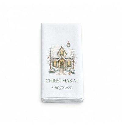 Personalised Street Name Christmas House Fabric Napkin | Christmas Cloth Napkin