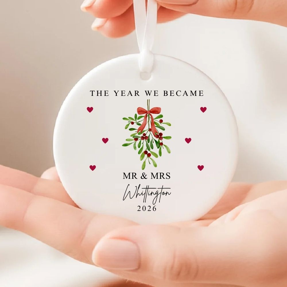 Personalised The Year We Became Mr & Mrs Ceramic Christmas Bauble Gift
