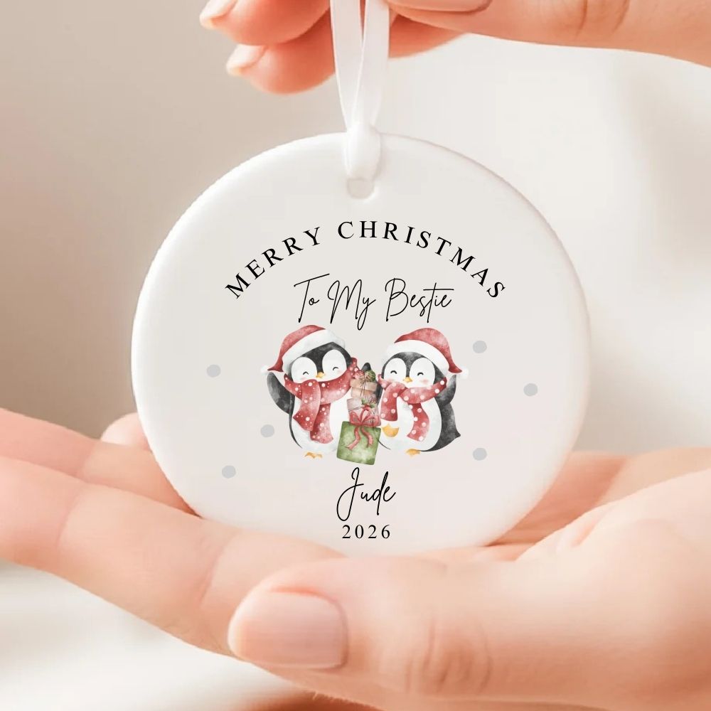 Personalised Merry Christmas Bestie Ceramic Ornament Gift