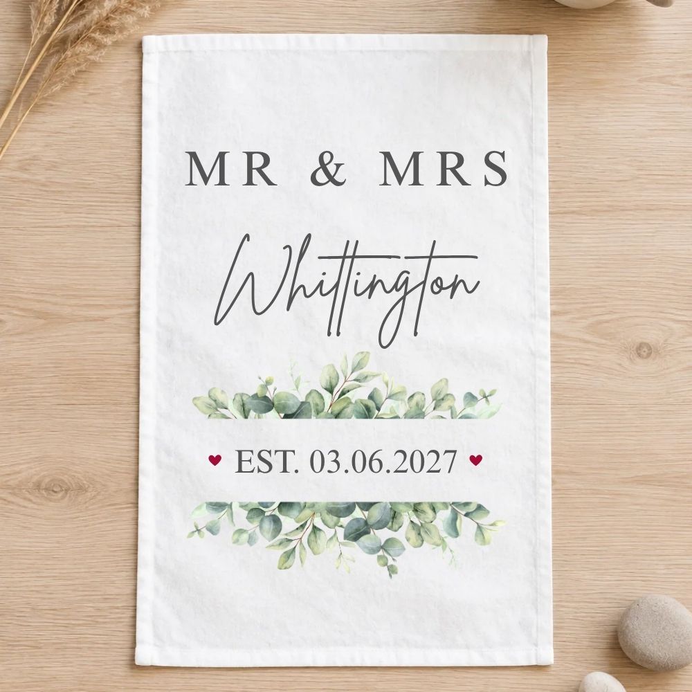 Personalised Mr Mrs Wedding Tea Towel Wedding Gift