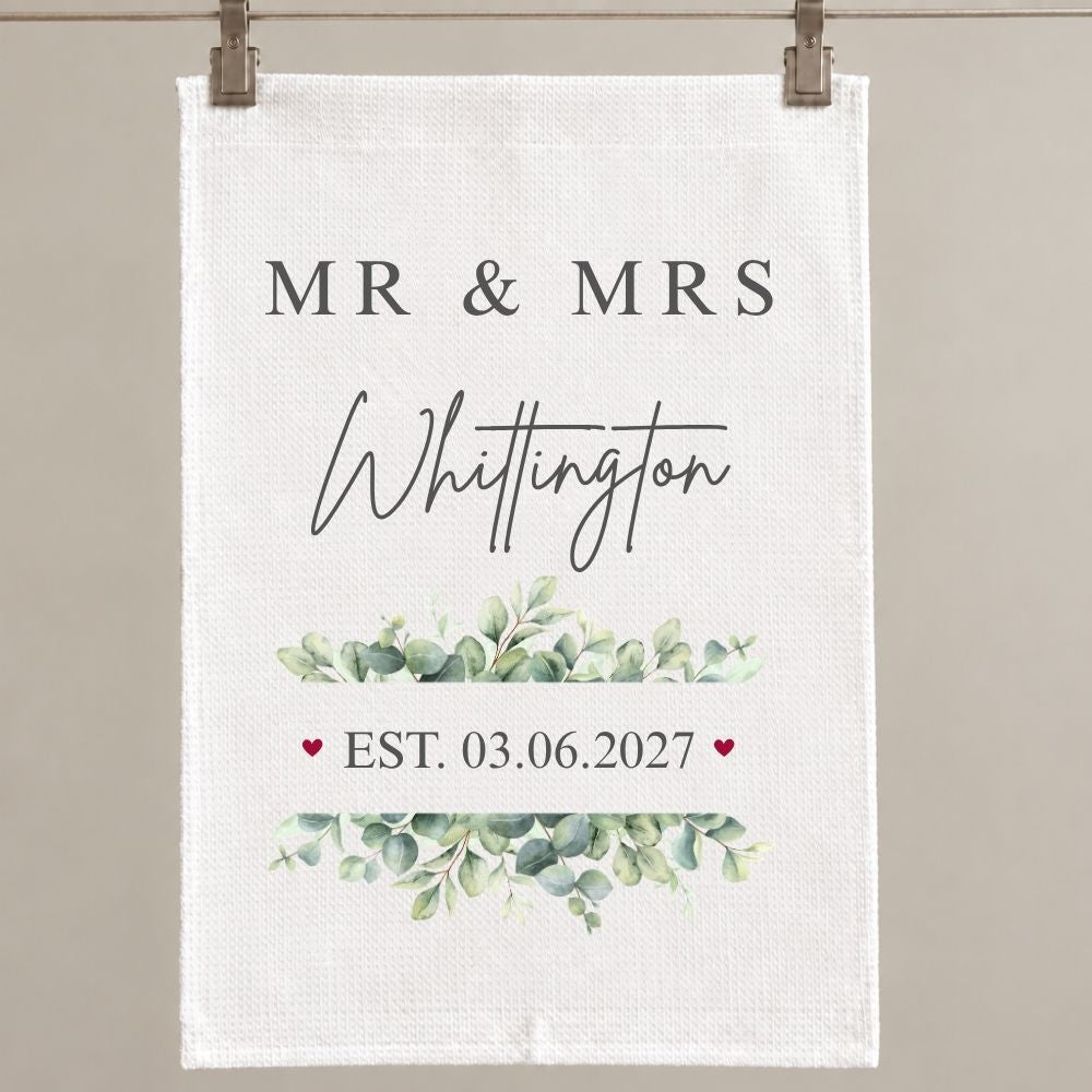 Personalised Mr Mrs Wedding Tea Towel Wedding Gift