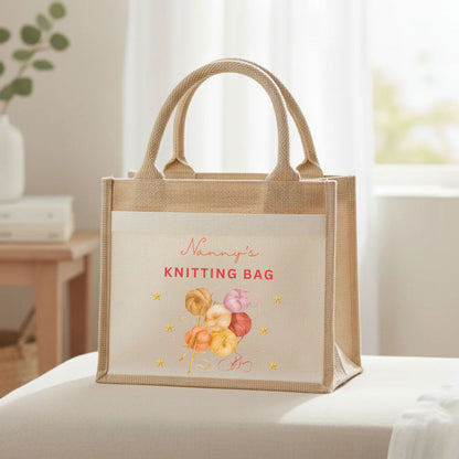 Personalised Knitting Wool Storage Craft Jute Bag Gift