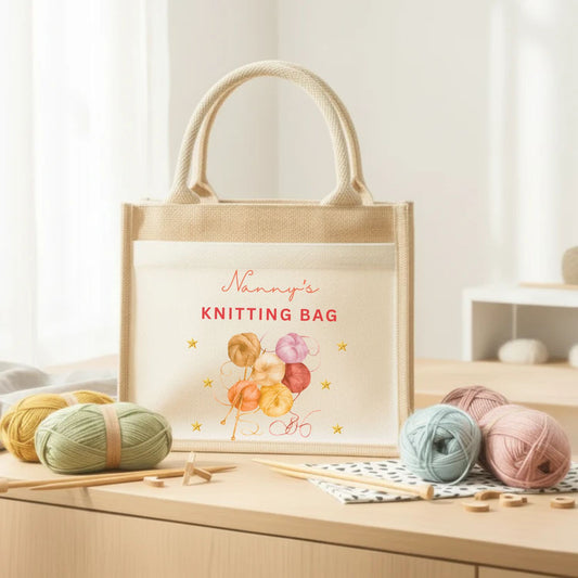 Personalised Knitting Wool Storage Craft Jute Bag Gift