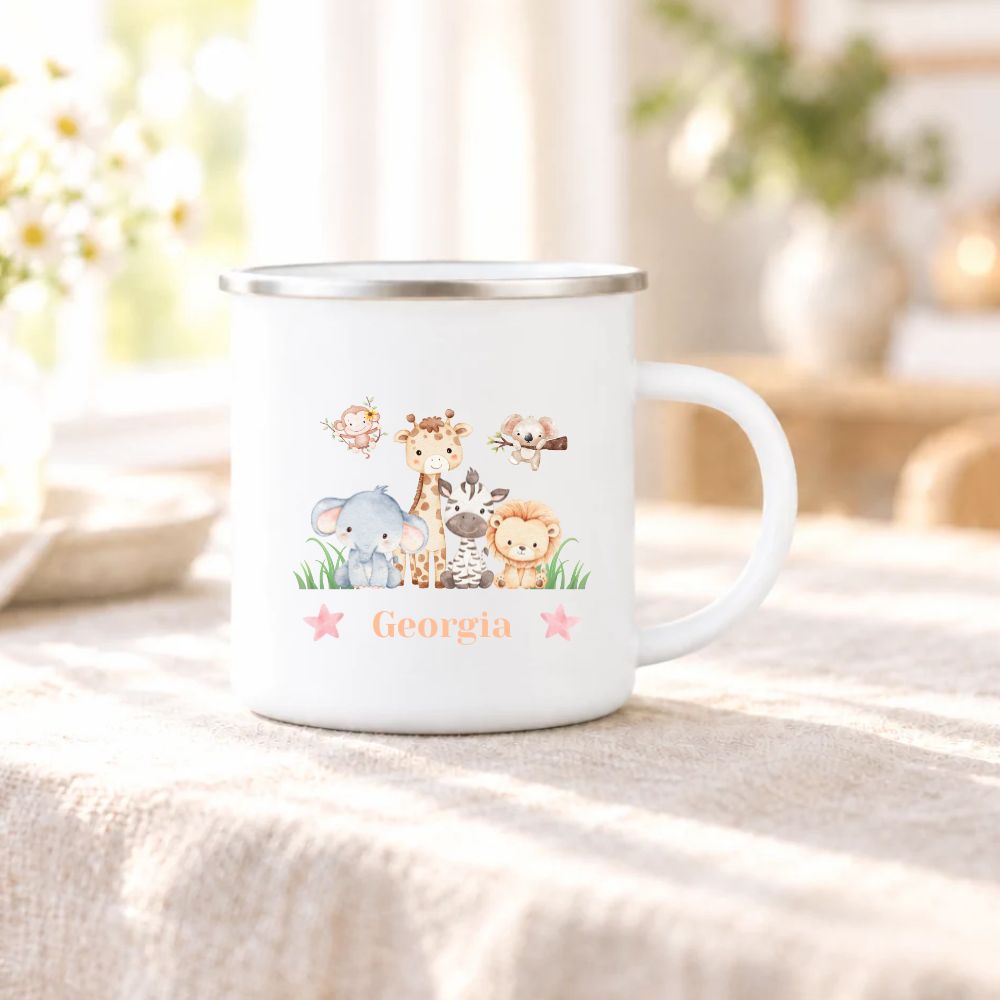 Personalised Childs Safari Animals Enamel Mug