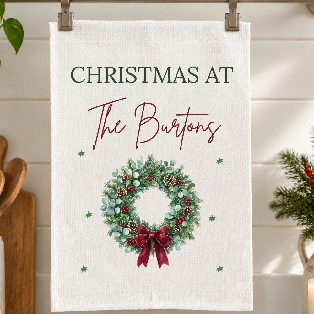 Personalised Christmas At The Custom Name Tea Towel Gift