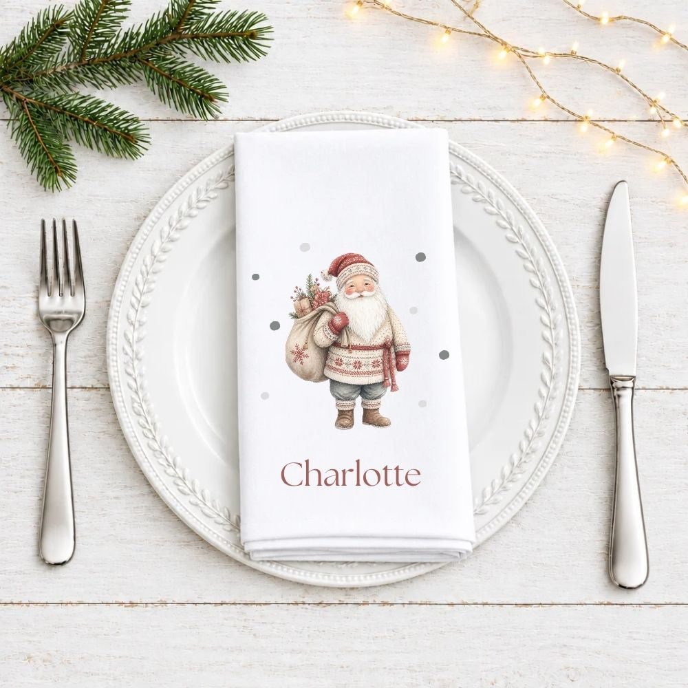 Personalised Scandi Santa Claus Fabric Napkin | Christmas Cloth Napkin
