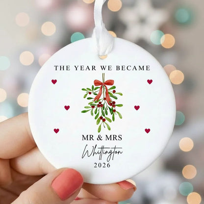 Personalised The Year We Became Mr & Mrs Ceramic Christmas Bauble Gift