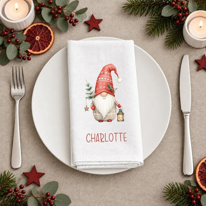 Personalised Christmas Cloth Table Napkin | Scandi Gonk Christmas Gnome Design