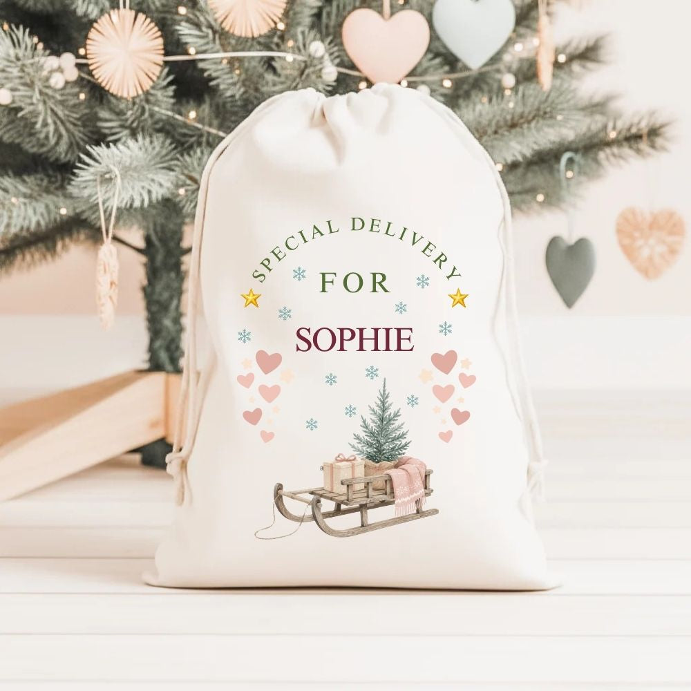 Personalised Linen Style Christmas Santa Sack - Traditional Scandi Style