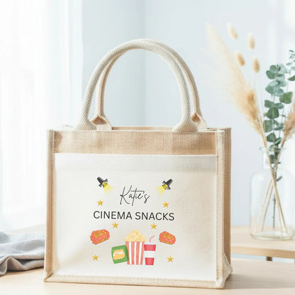 Personalised Cinema Snacks Jute Tote Bag